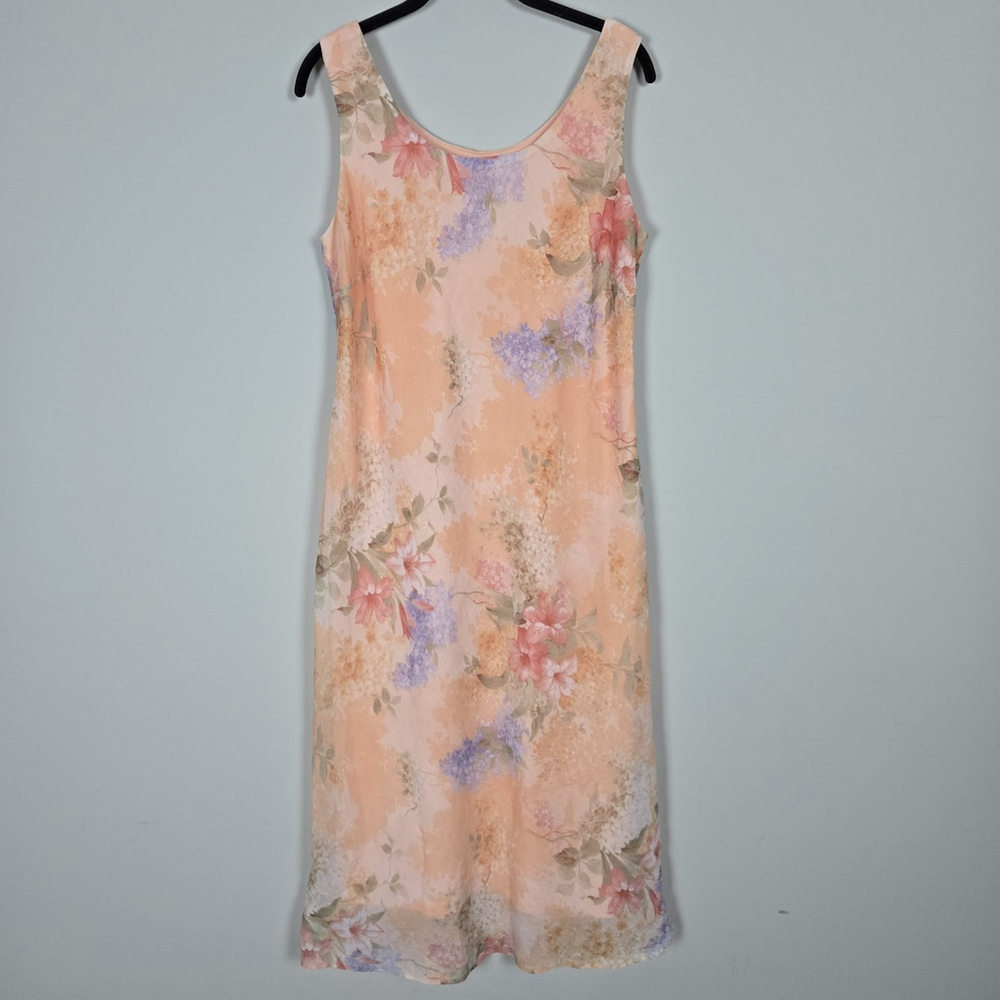 VTG Karin Stevens Womens Y2K Floral Sheer Fairy Slip Dress Size 12 Pink Crinkle